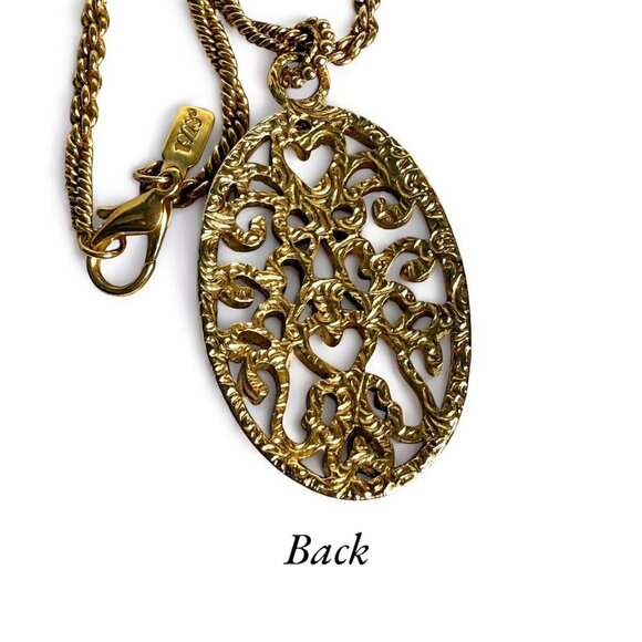 Vintage 1928 Goldtone Filigree Tassel Pendant Necklace 32” - Picture 7 of 9